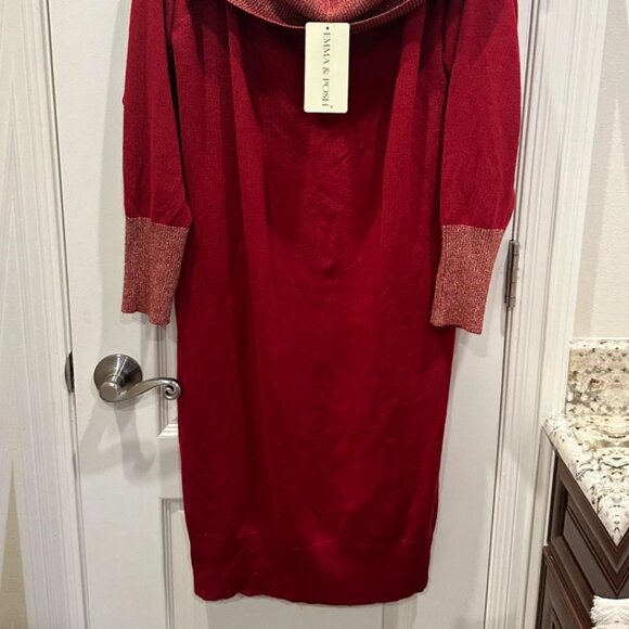 Holiday Party Red / Burgundy Swater Dress Juniors 3X /Woman's XL w/Metallic Gold - Picture 2 of 5